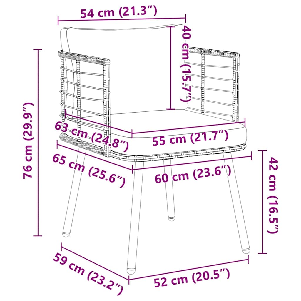 2 db természetes polyrattan kerti szék párnákkal