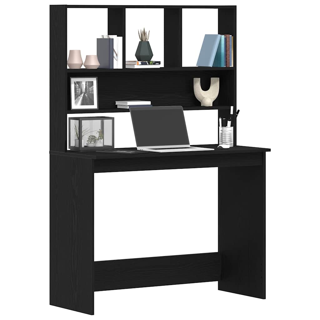 fekete tölgy szerelt fa íróasztal polcokkal 102 x 45 x 148 cm