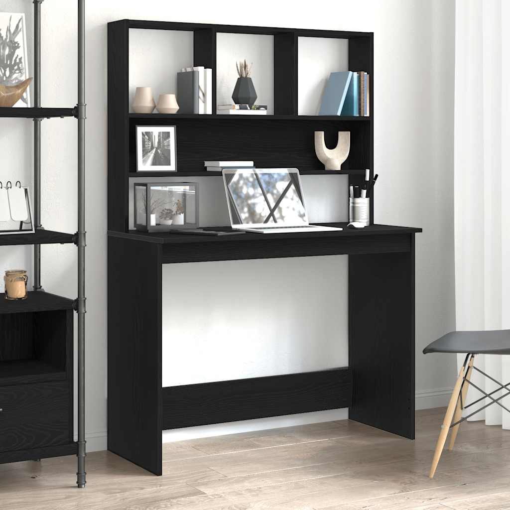fekete tölgy szerelt fa íróasztal polcokkal 102 x 45 x 148 cm