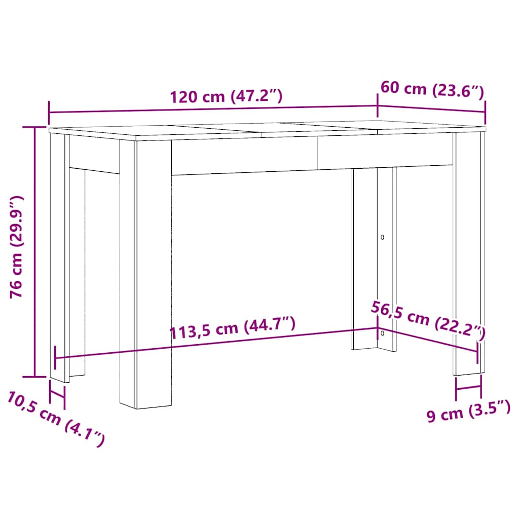 fekete tölgy színű szerelt fa étkezőasztal 120 x 60 x 75 cm