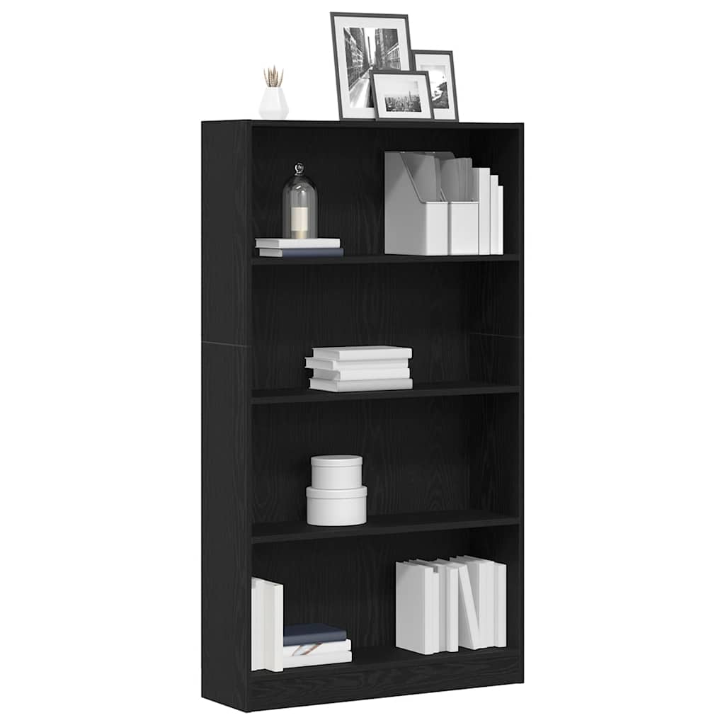 4 szintes fekete tölgy szerelt fa könyvespolc 80x24x143 cm