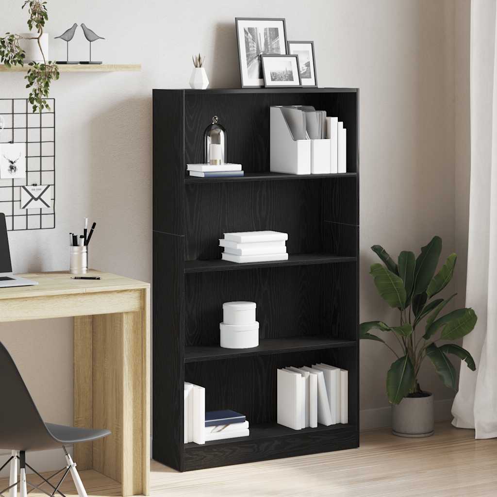 4 szintes fekete tölgy szerelt fa könyvespolc 80x24x143 cm