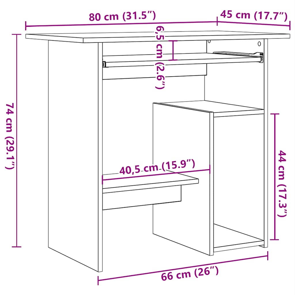 fekete tölgy színű szerelt fa íróasztal 80 x 45 x 74 cm