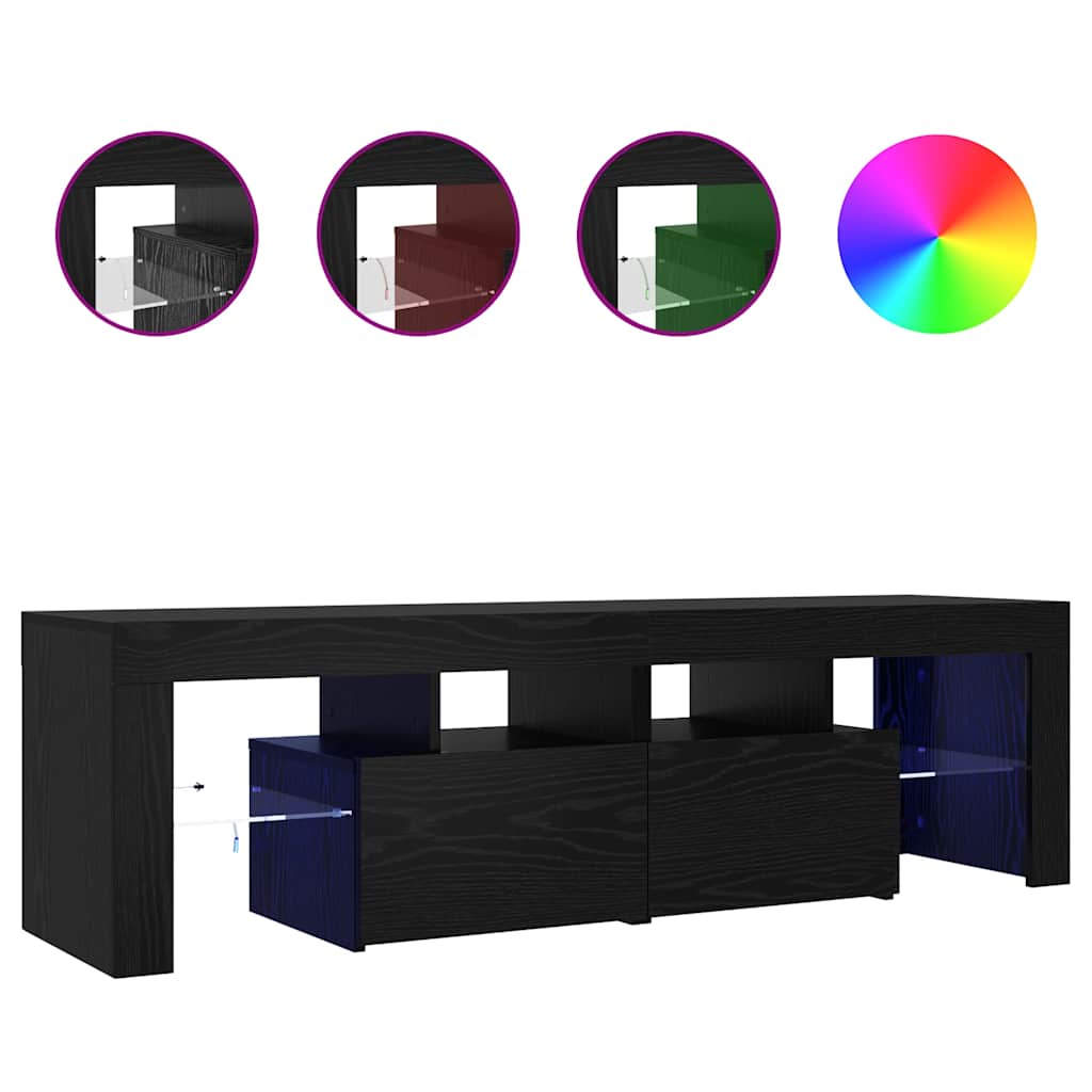 fekete tölgy szerelt fa TV-szekrény LED-ekkel 140x36,5x40 cm