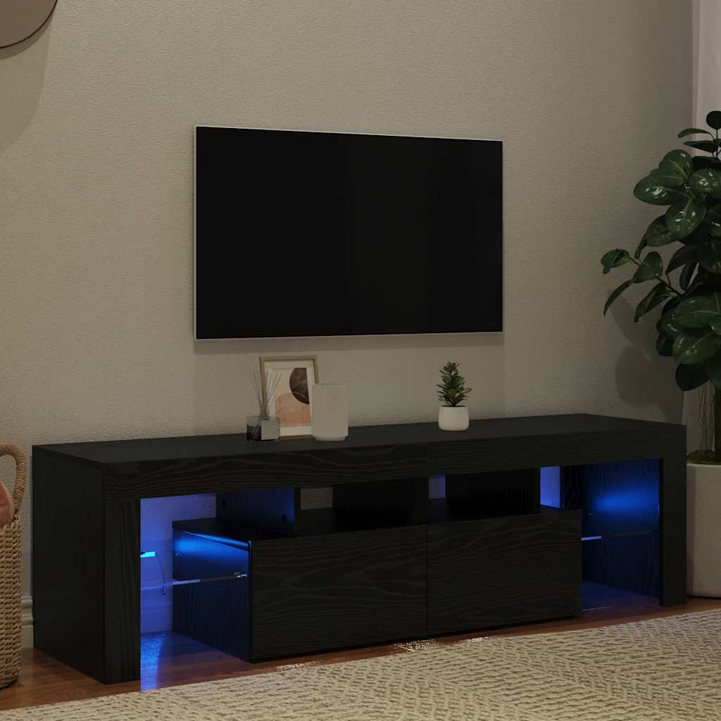 fekete tölgy szerelt fa TV-szekrény LED-ekkel 140x36,5x40 cm