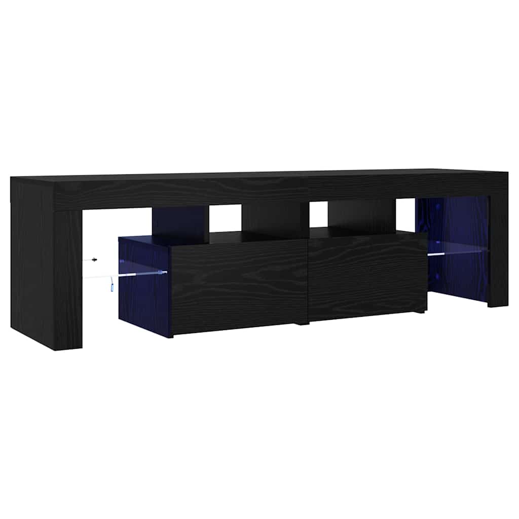 fekete tölgy szerelt fa TV-szekrény LED-ekkel 140x36,5x40 cm