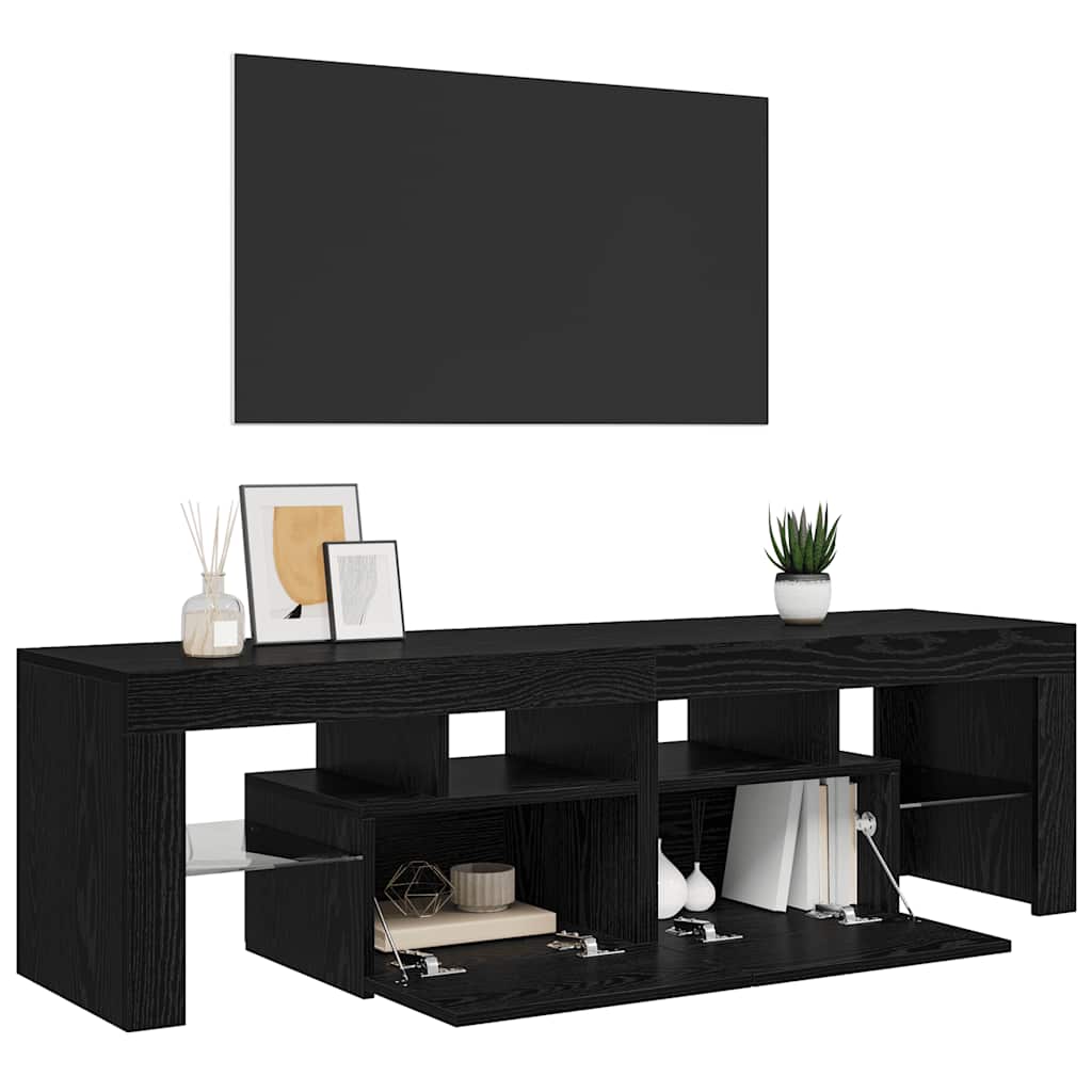 fekete tölgy szerelt fa TV-szekrény LED-ekkel 140x36,5x40 cm