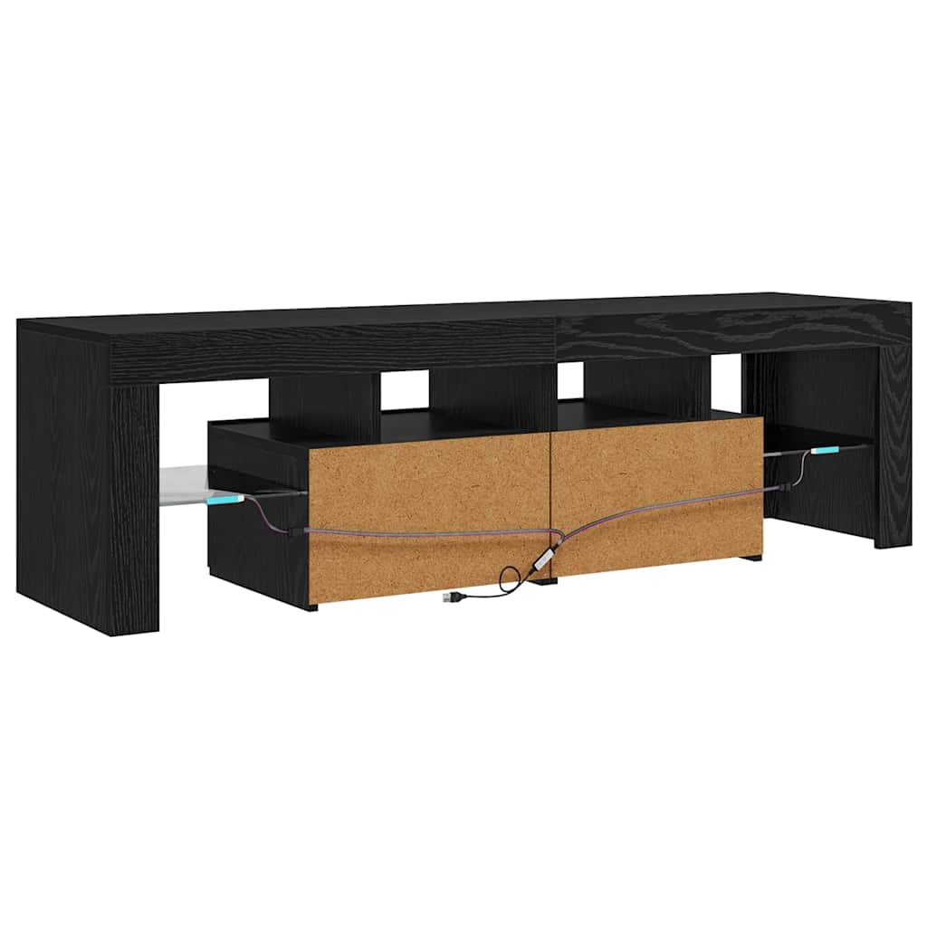 fekete tölgy szerelt fa TV-szekrény LED-ekkel 140x36,5x40 cm