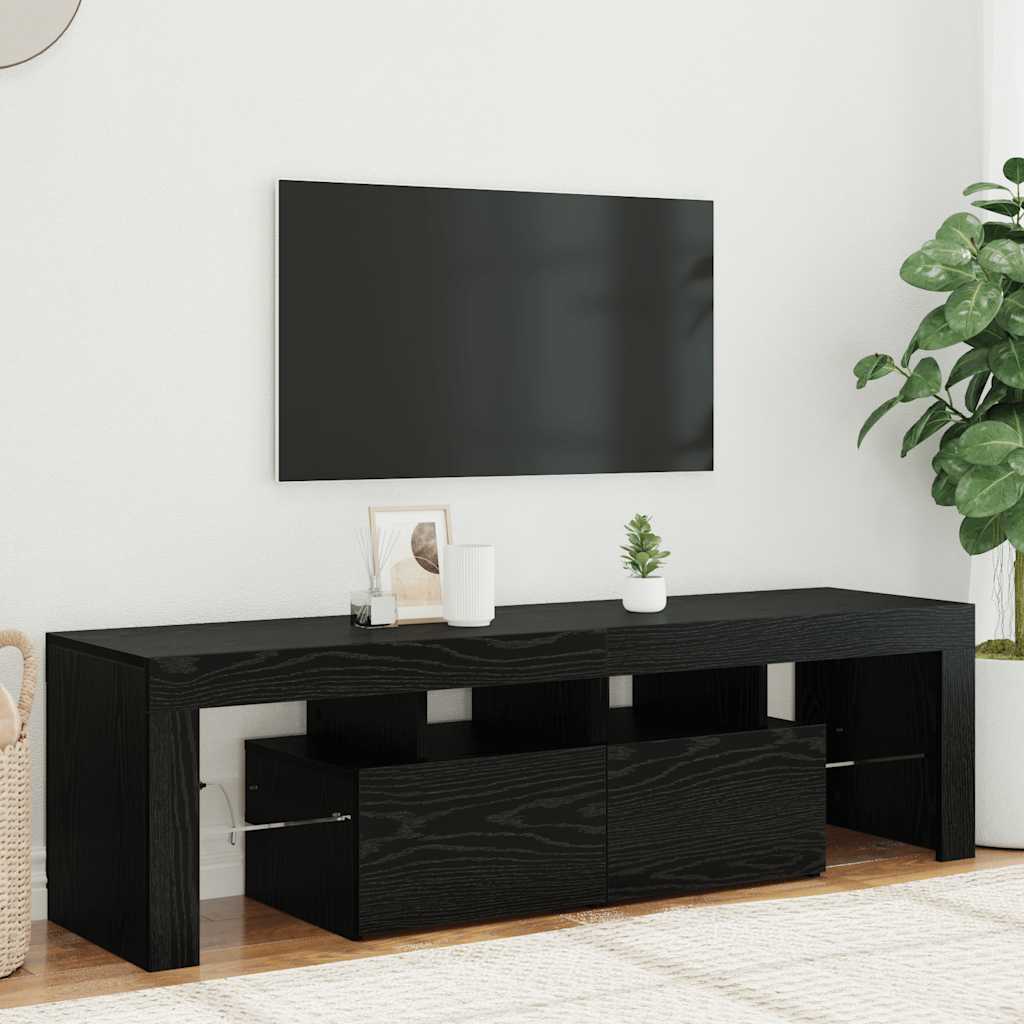 fekete tölgy szerelt fa TV-szekrény LED-ekkel 140x36,5x40 cm