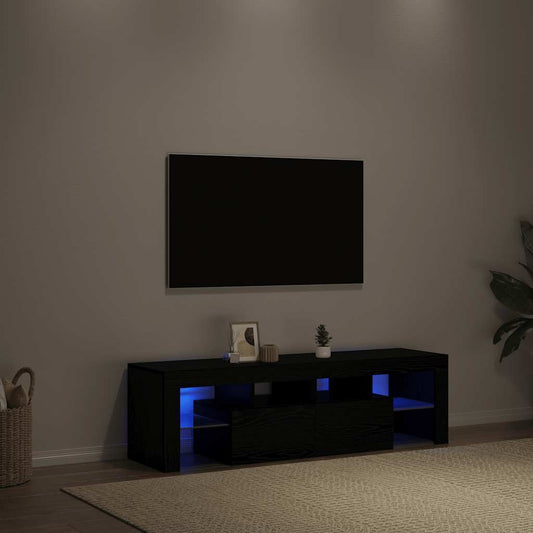 fekete tölgy szerelt fa TV-szekrény LED-ekkel 140x36,5x40 cm