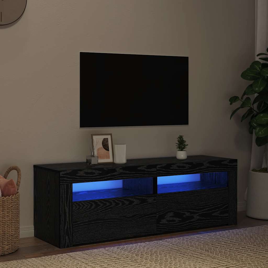 fekete tölgy szerelt fa TV-szekrény LED-ekkel 120x35x40 cm