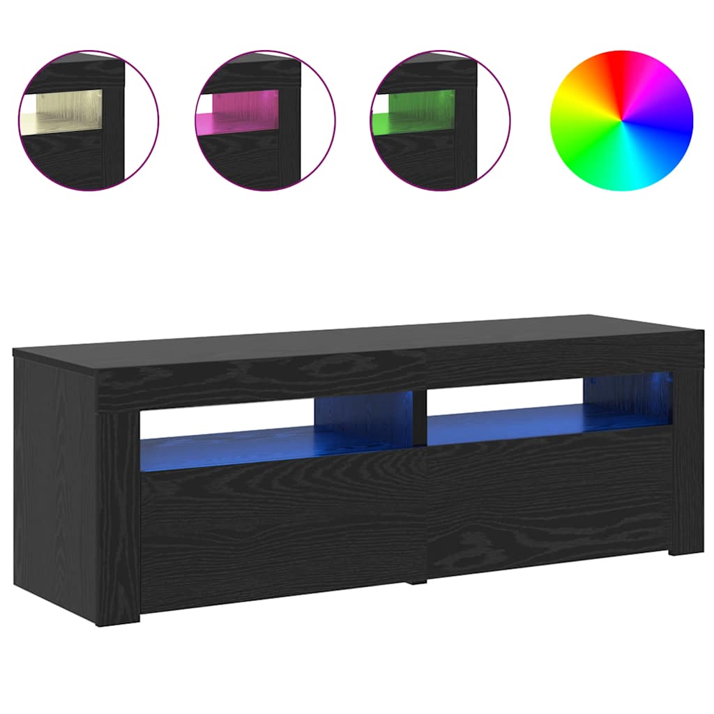 fekete tölgy szerelt fa TV-szekrény LED-ekkel 120x35x40 cm