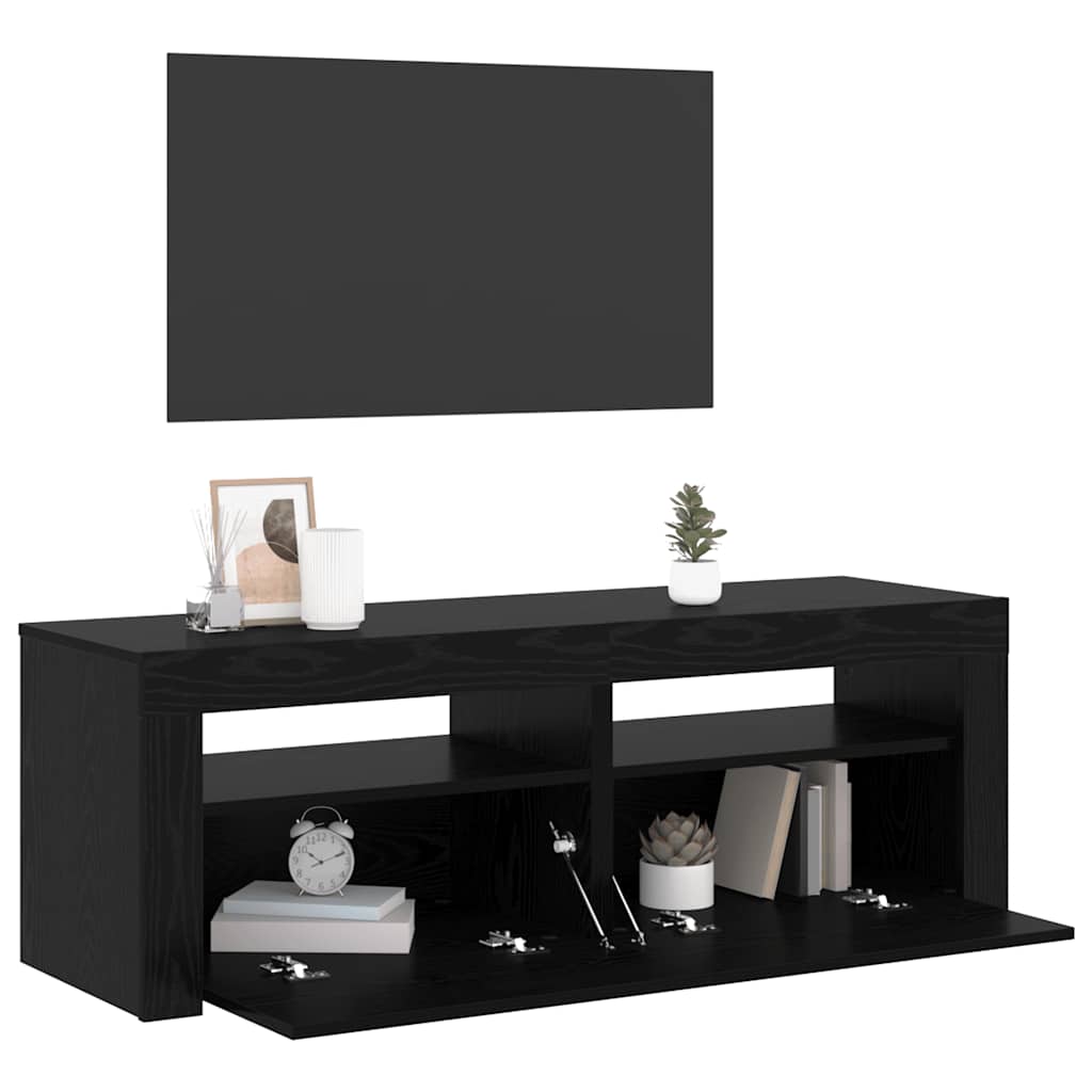 fekete tölgy szerelt fa TV-szekrény LED-ekkel 120x35x40 cm
