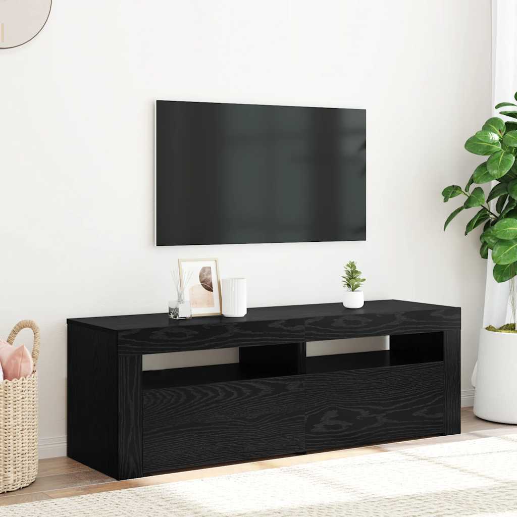 fekete tölgy szerelt fa TV-szekrény LED-ekkel 120x35x40 cm