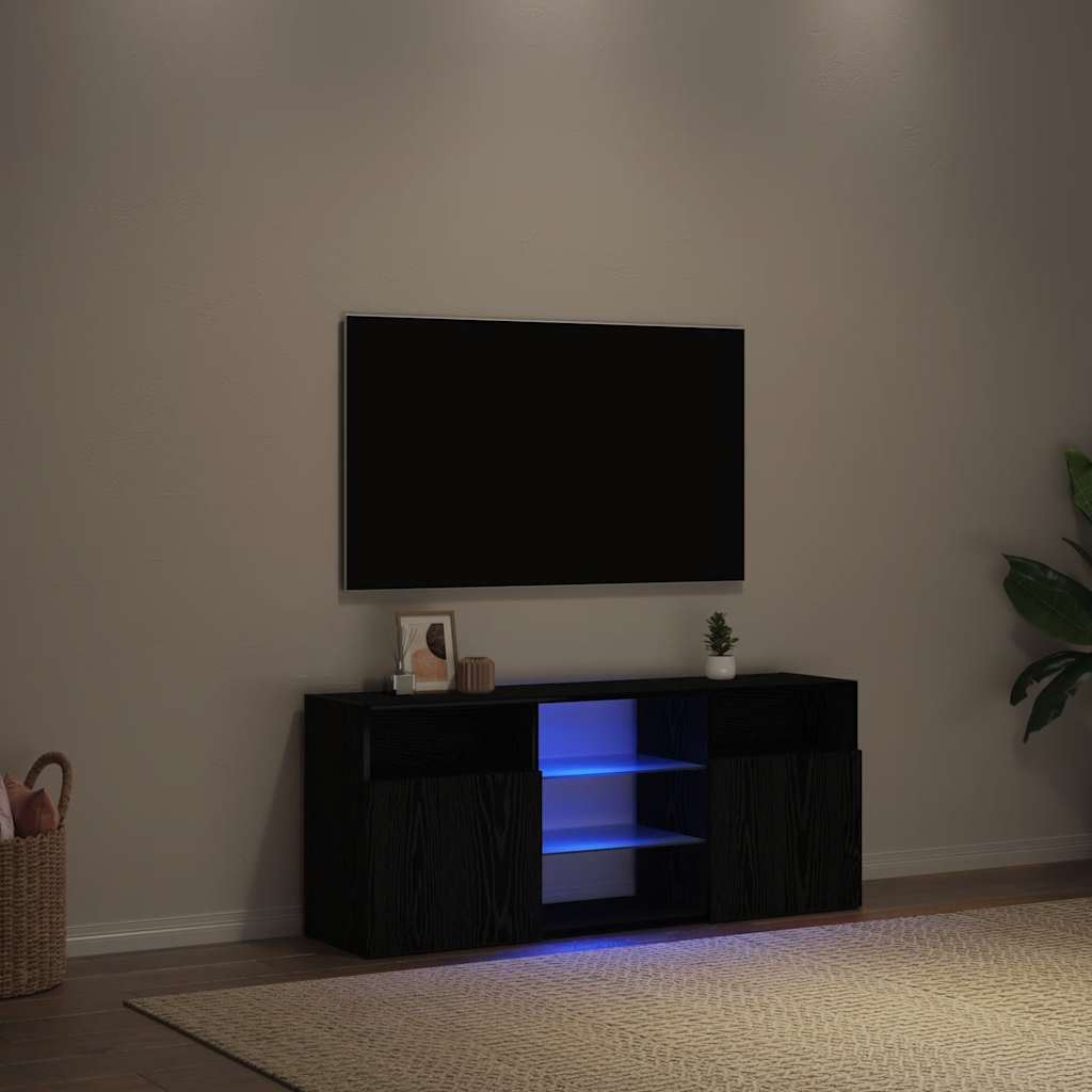 fekete tölgy szerelt fa TV-szekrény LED-ekkel 120x30x50 cm