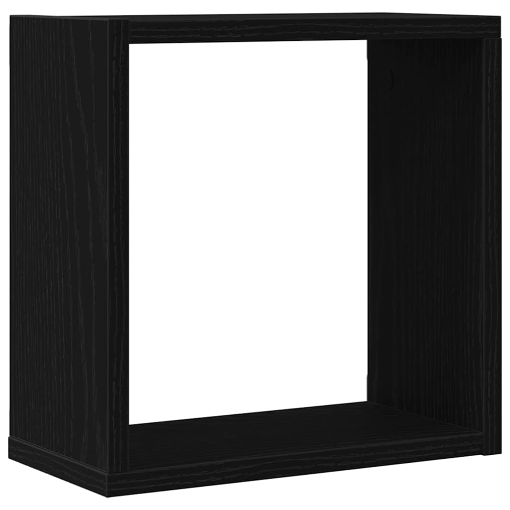 2 db fekete tölgyszínű szerelt fa fali kockapolc 30x15x30 cm