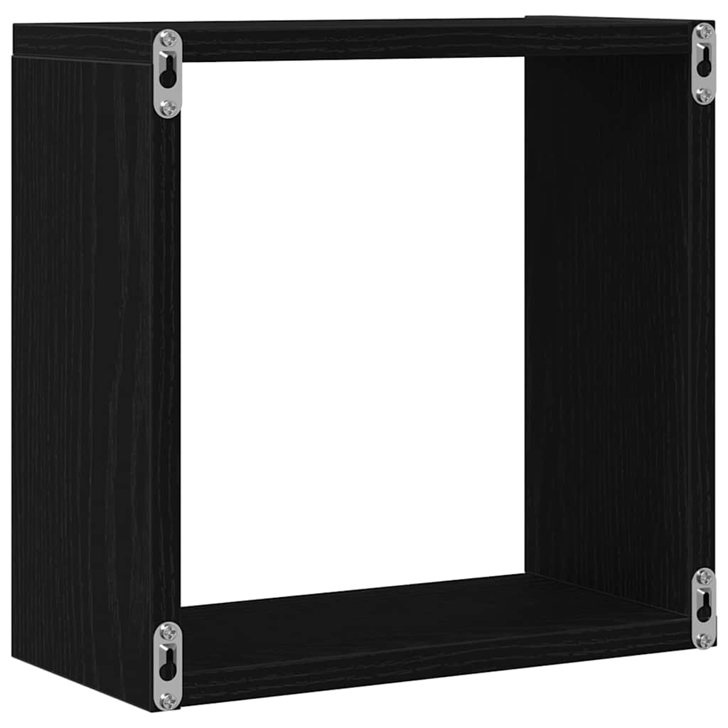 4 db fekete tölgyszínű szerelt fa fali kockapolc 30x15x30 cm