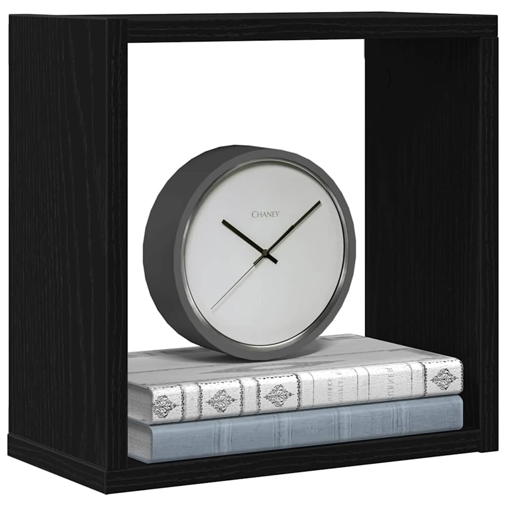 6 db fekete tölgyszínű szerelt fa fali kockapolc 30x15x30 cm