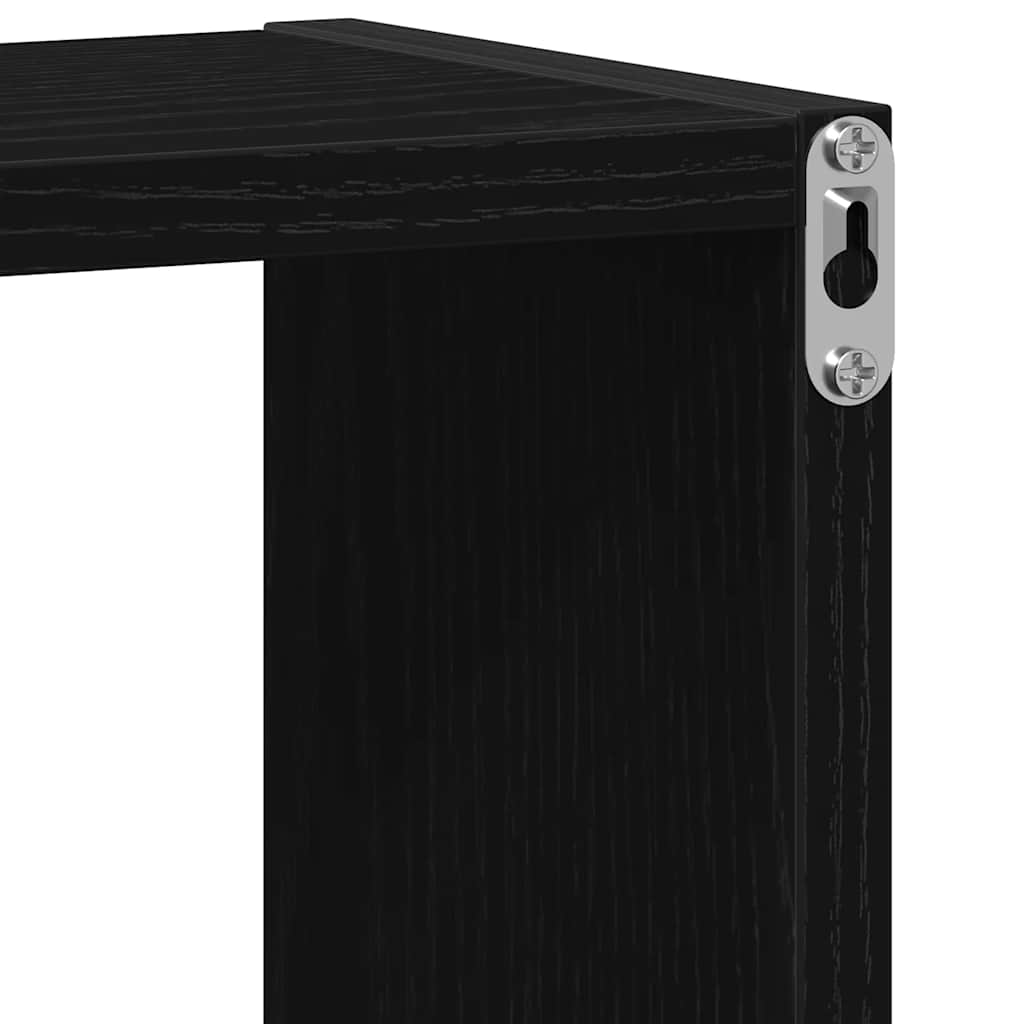 6 db fekete tölgyszínű szerelt fa fali kockapolc 30x15x30 cm