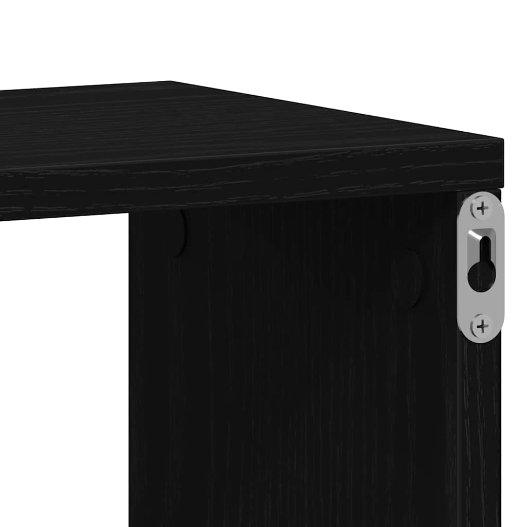 2 db fekete tölgyszínű szerelt fa fali kockapolc 100x15x30 cm