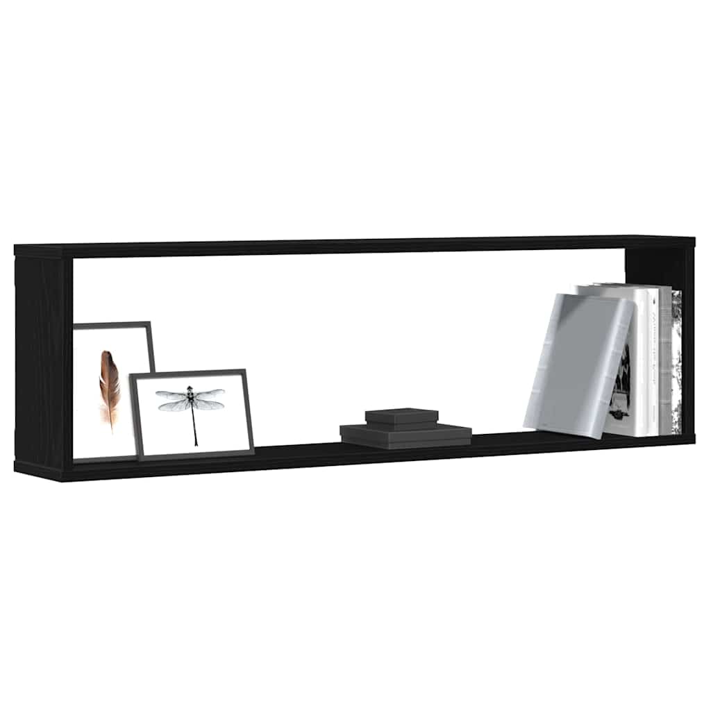 4 db fekete tölgyszínű szerelt fa fali kockapolc 100x15x30 cm