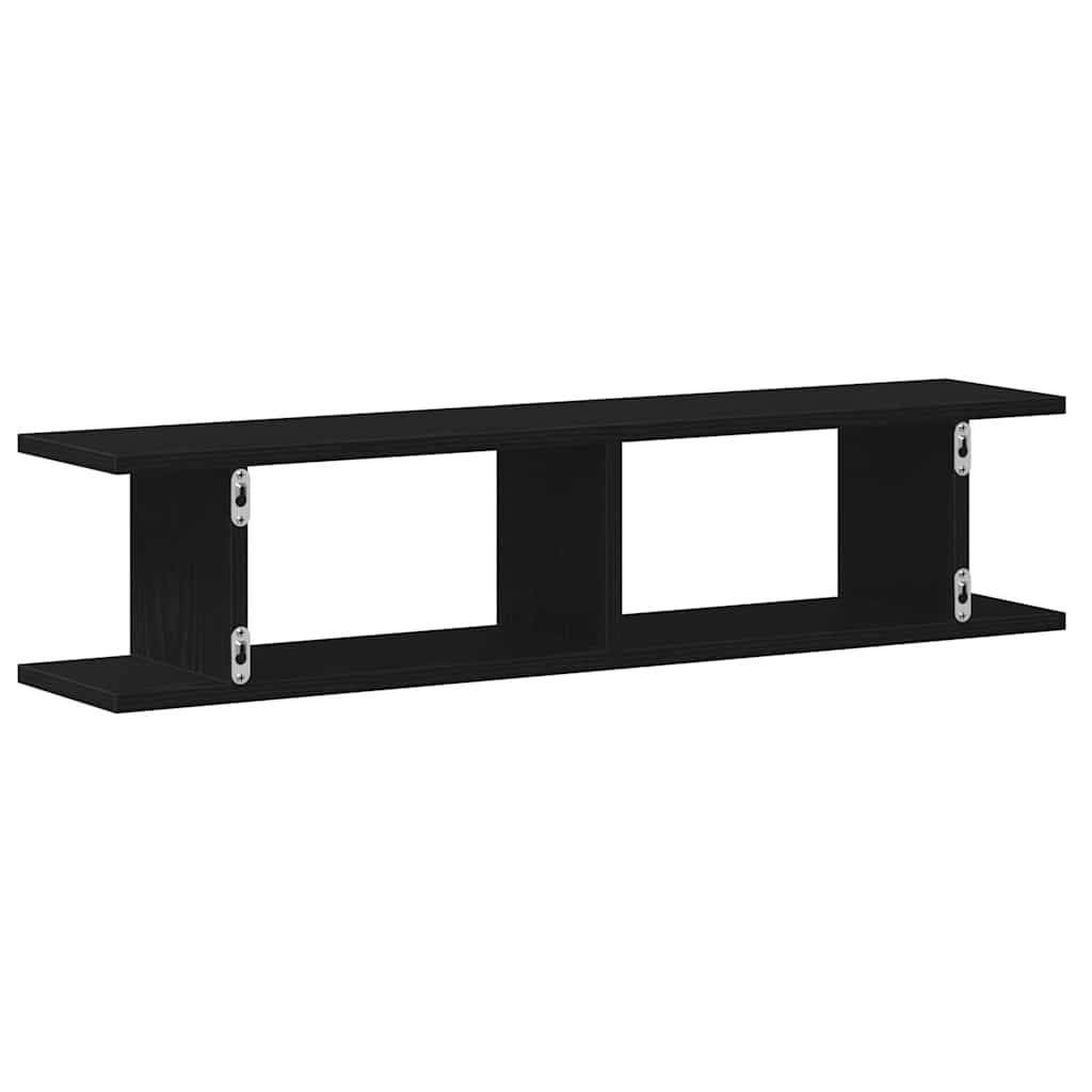 2 db fekete tölgy szerelt fa fali polcok 90x18x20 cm