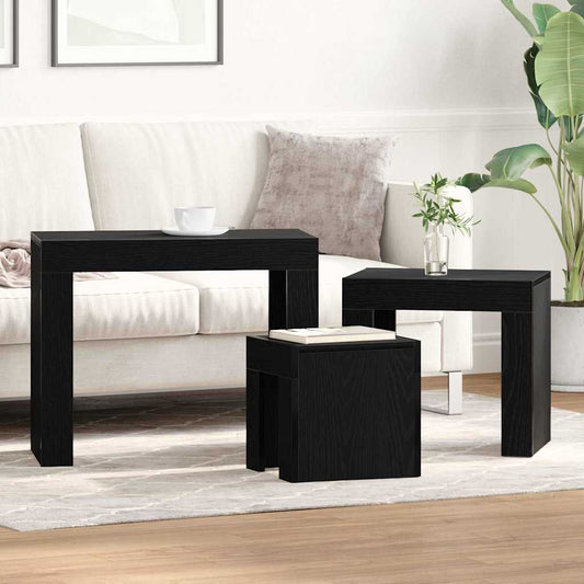 Egymásba helyezhető asztalok 3 pcs Fekete tölgy Faanyag