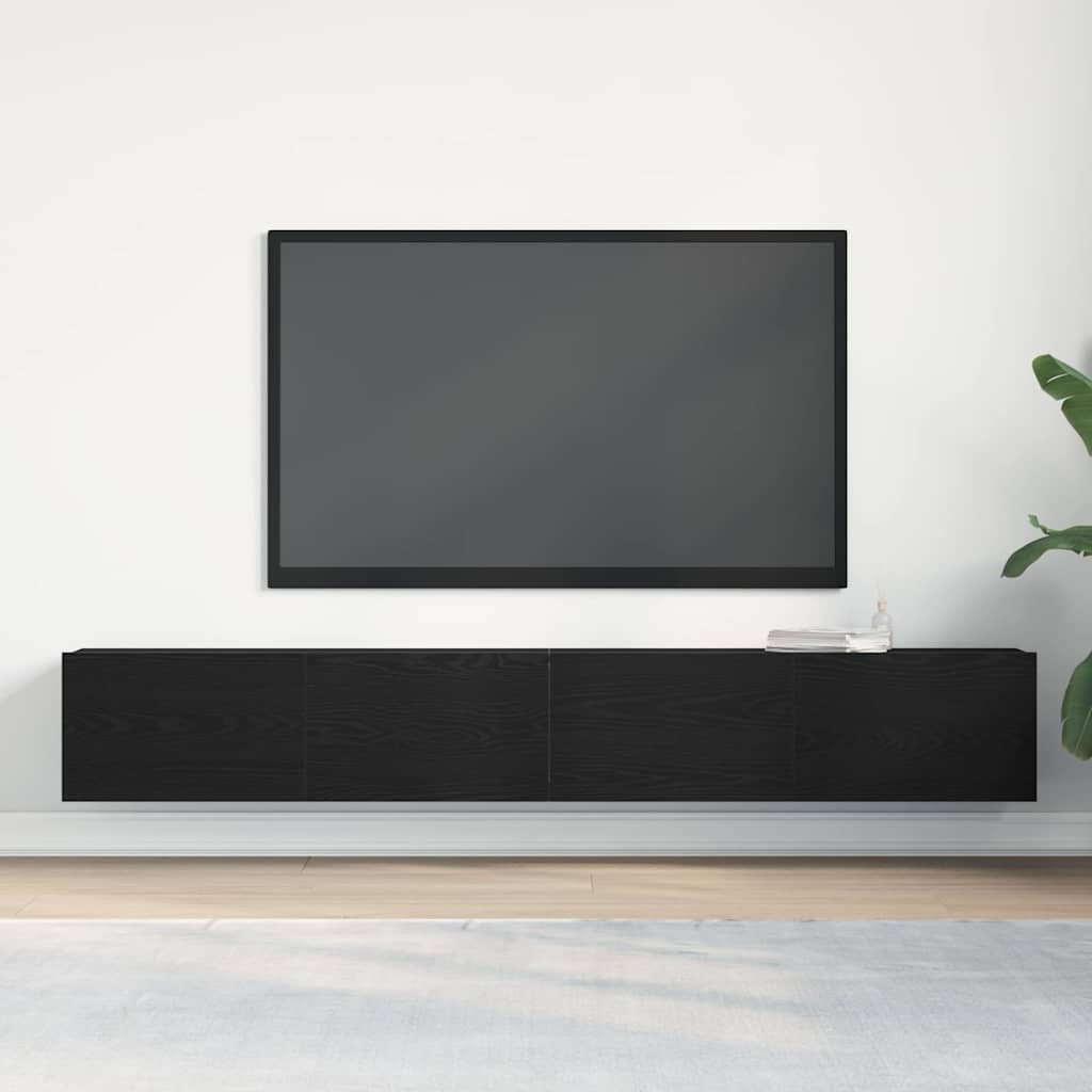 TV szekrény 2 pcs Fekete Szerelt Fa