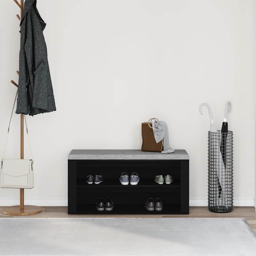 fekete tölgyfa cipőpad 100 x 35 x 45 cm rétegelt fából