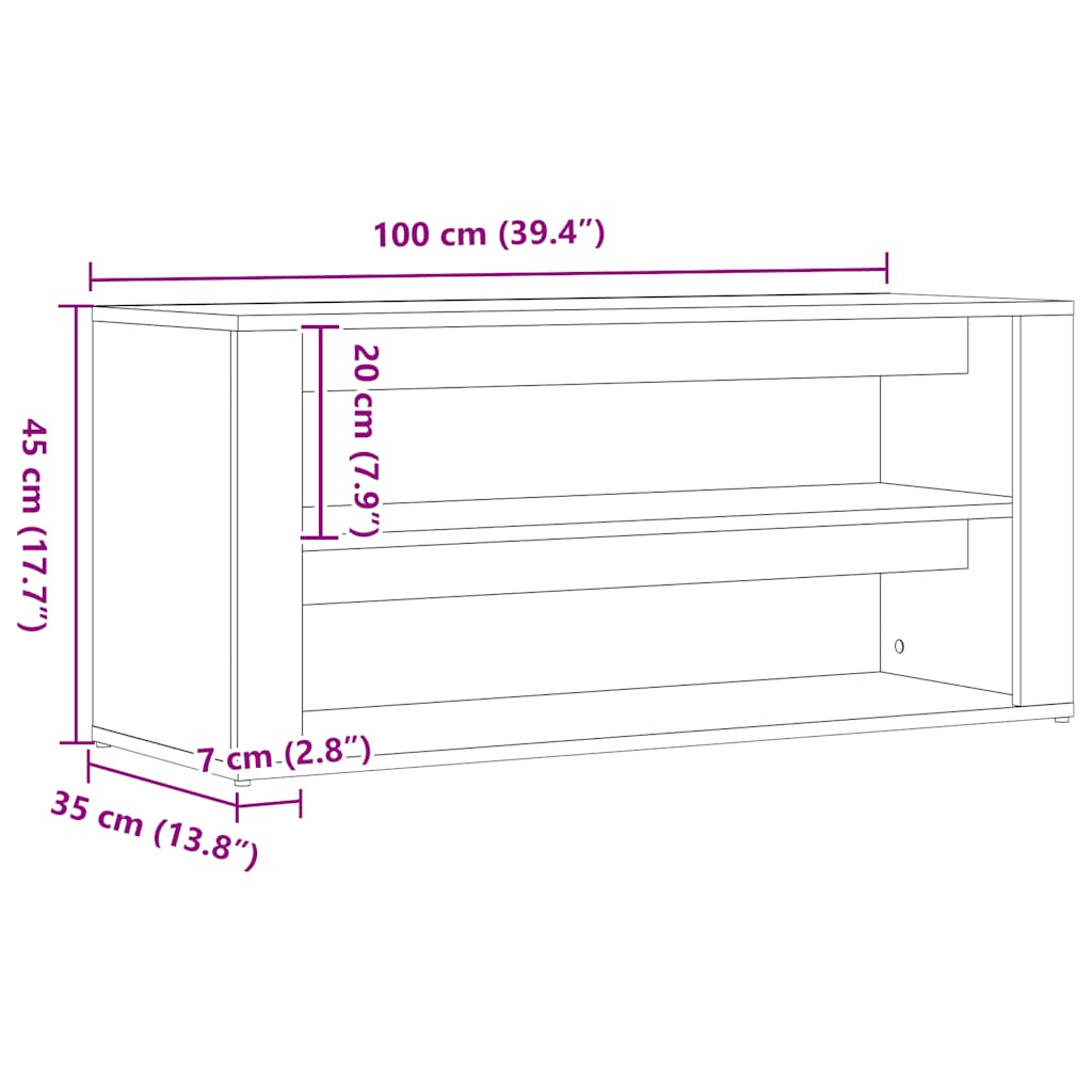 fekete tölgyfa cipőpad 100 x 35 x 45 cm rétegelt fából