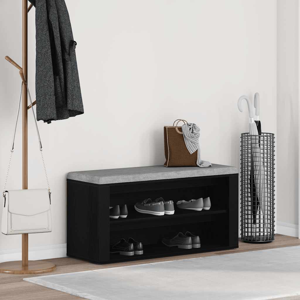 fekete tölgyfa cipőpad 100 x 35 x 45 cm rétegelt fából