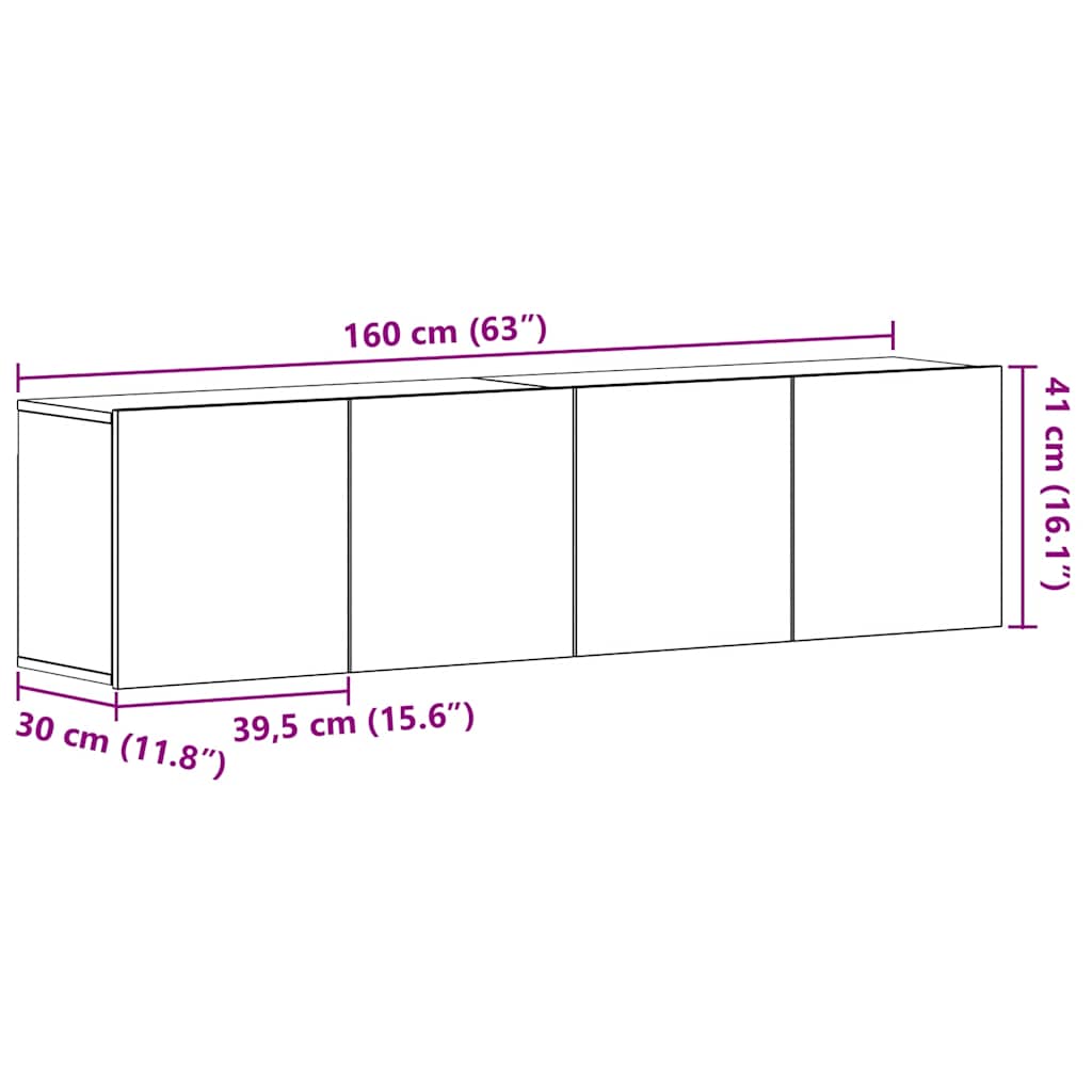 2 db fekete tölgyfa TV-szekrény 160 x 30 x 41 cm