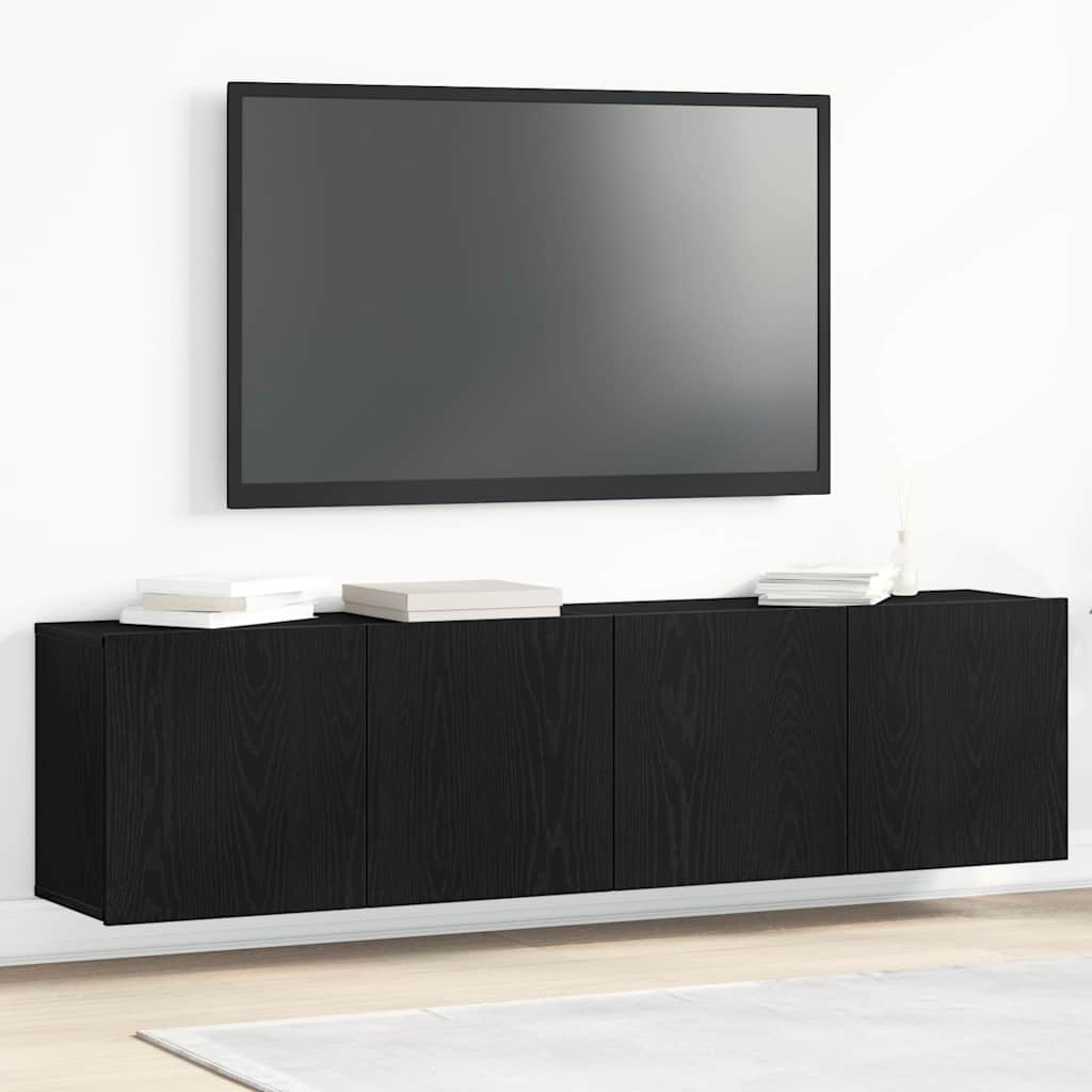 2 db fekete tölgyfa TV-szekrény 160 x 30 x 41 cm