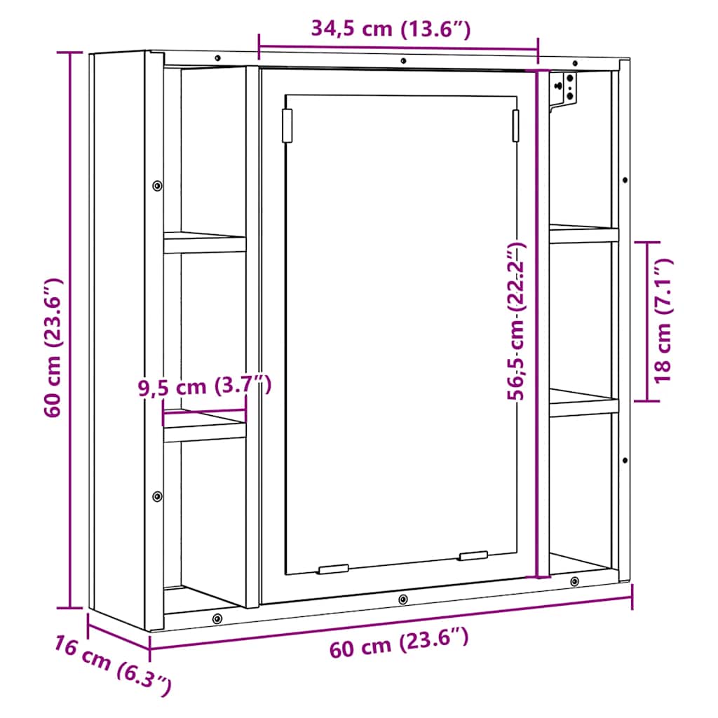 antik fa szerelt fa fürdőszobai tükör 60 x 16 x 60 cm