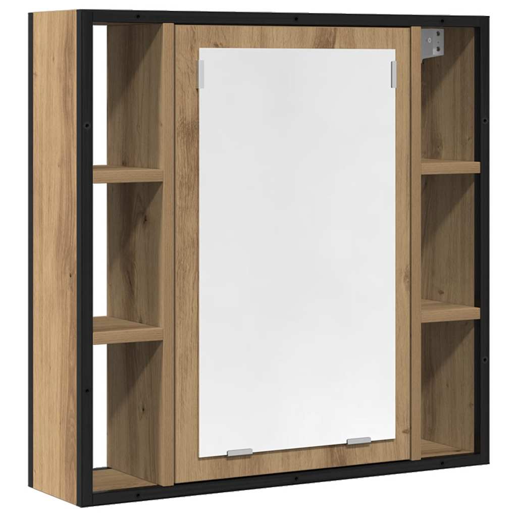 kézműves tölgy szerelt fa tükrös fürdőszobaszekrény 60x16x60 cm