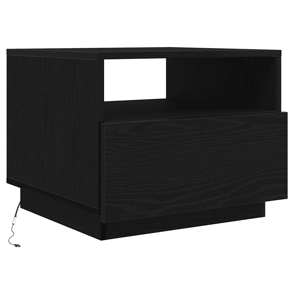 fekete tölgyszínű dohányzóasztal LED-lámpákkal 50x49x40 cm
