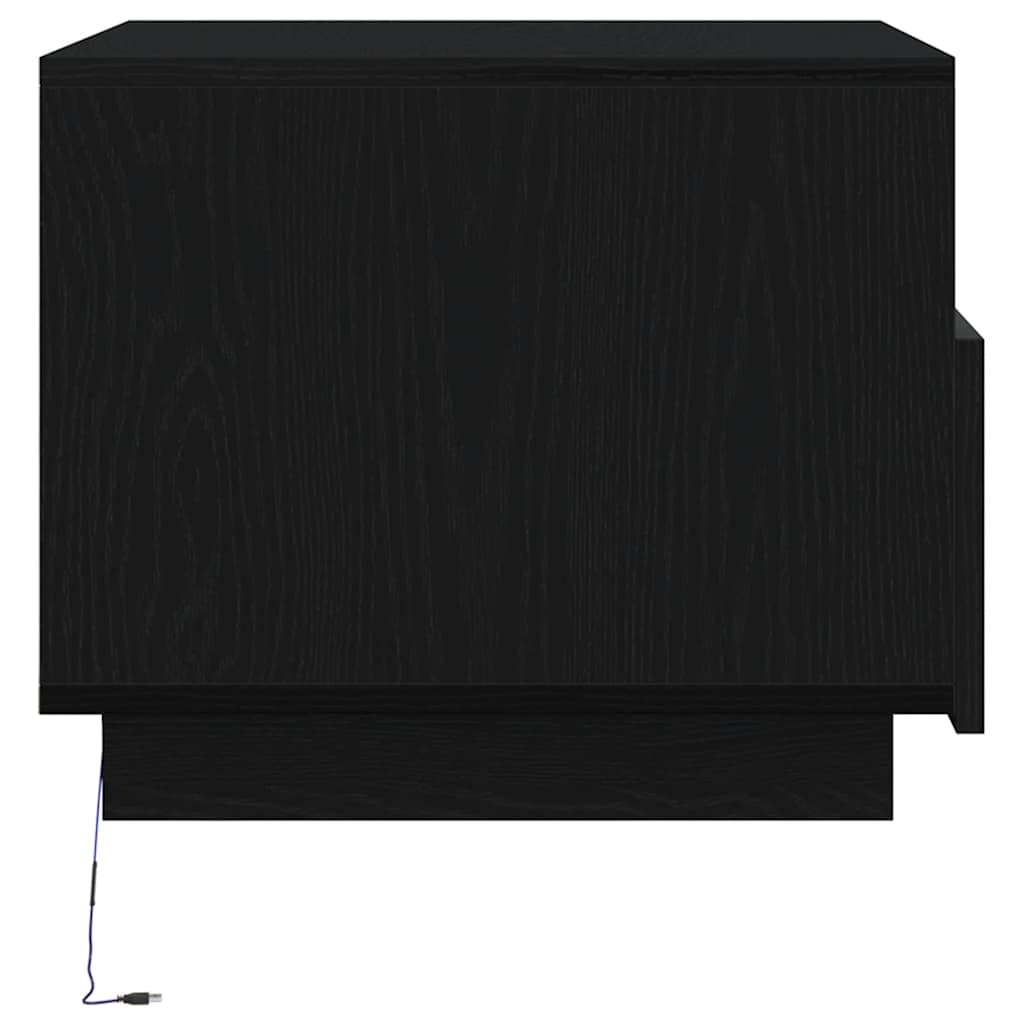 fekete tölgyszínű dohányzóasztal LED-lámpákkal 50x49x40 cm