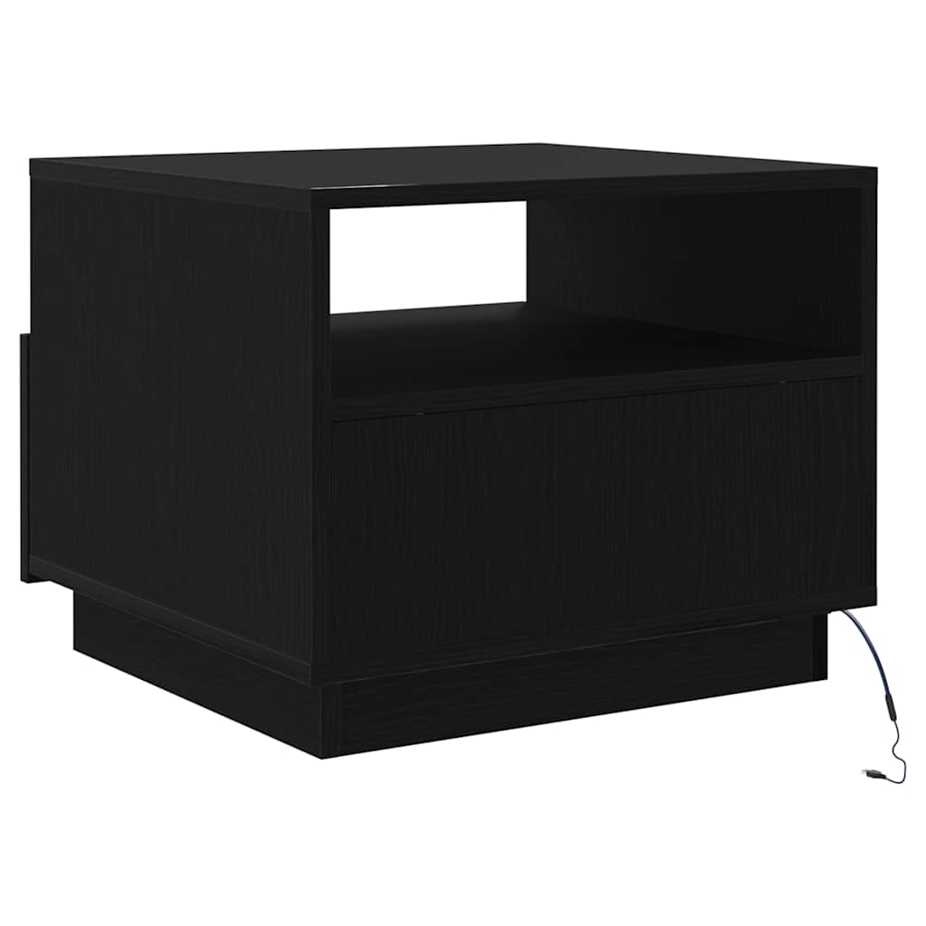fekete tölgyszínű dohányzóasztal LED-lámpákkal 50x49x40 cm