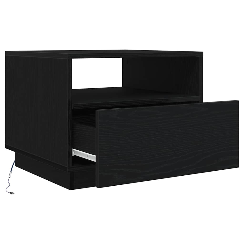 fekete tölgyszínű dohányzóasztal LED-lámpákkal 50x49x40 cm