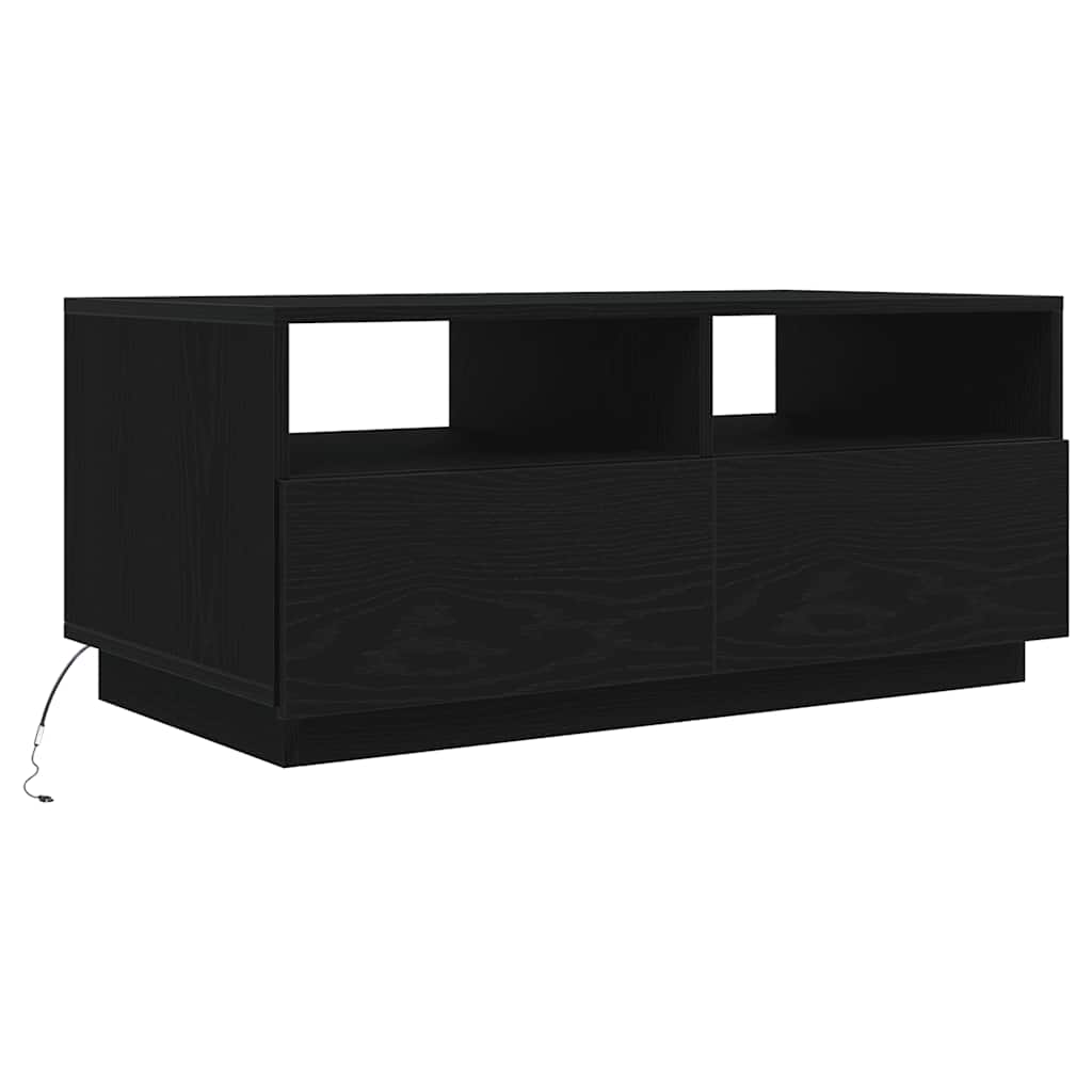 fekete tölgyszínű dohányzóasztal LED-lámpákkal 90x49x40 cm