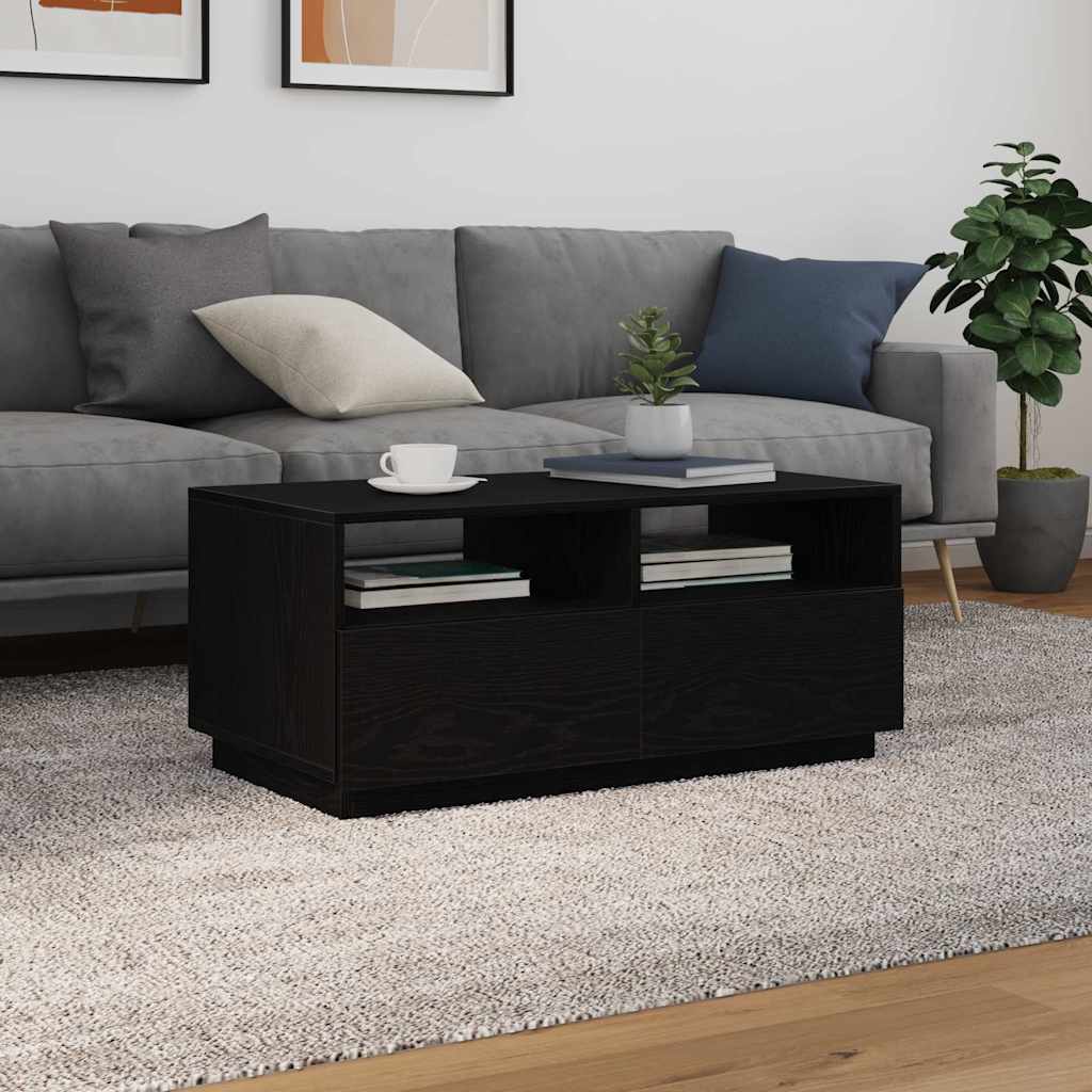 fekete tölgyszínű dohányzóasztal LED-lámpákkal 90x49x40 cm
