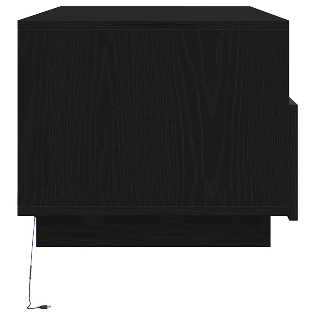 fekete tölgyszínű dohányzóasztal LED-lámpákkal 90x49x40 cm