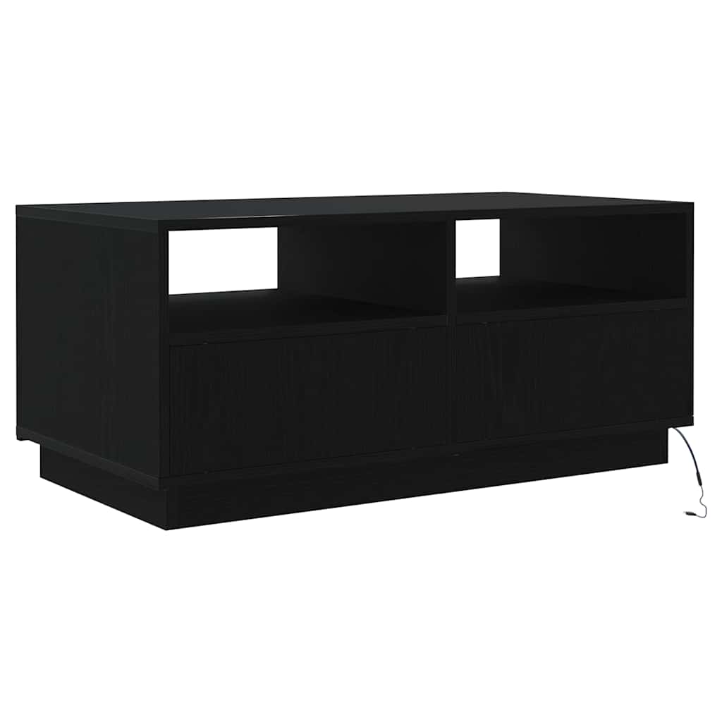 fekete tölgyszínű dohányzóasztal LED-lámpákkal 90x49x40 cm