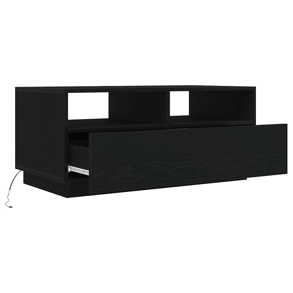 fekete tölgyszínű dohányzóasztal LED-lámpákkal 90x49x40 cm