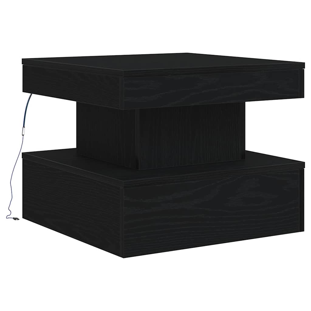 fekete tölgyszínű dohányzóasztal LED-lámpákkal 50 x 50 x 40 cm