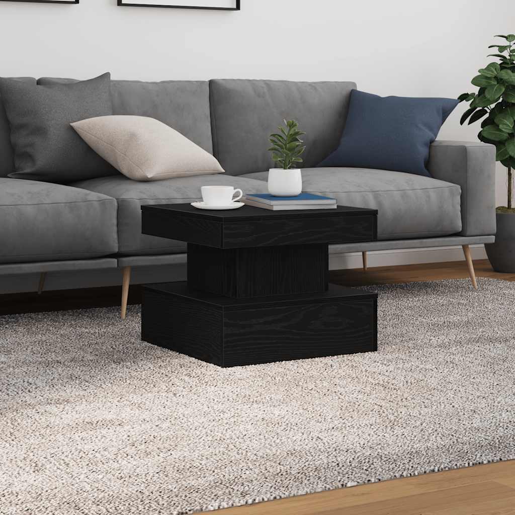 fekete tölgyszínű dohányzóasztal LED-lámpákkal 50 x 50 x 40 cm