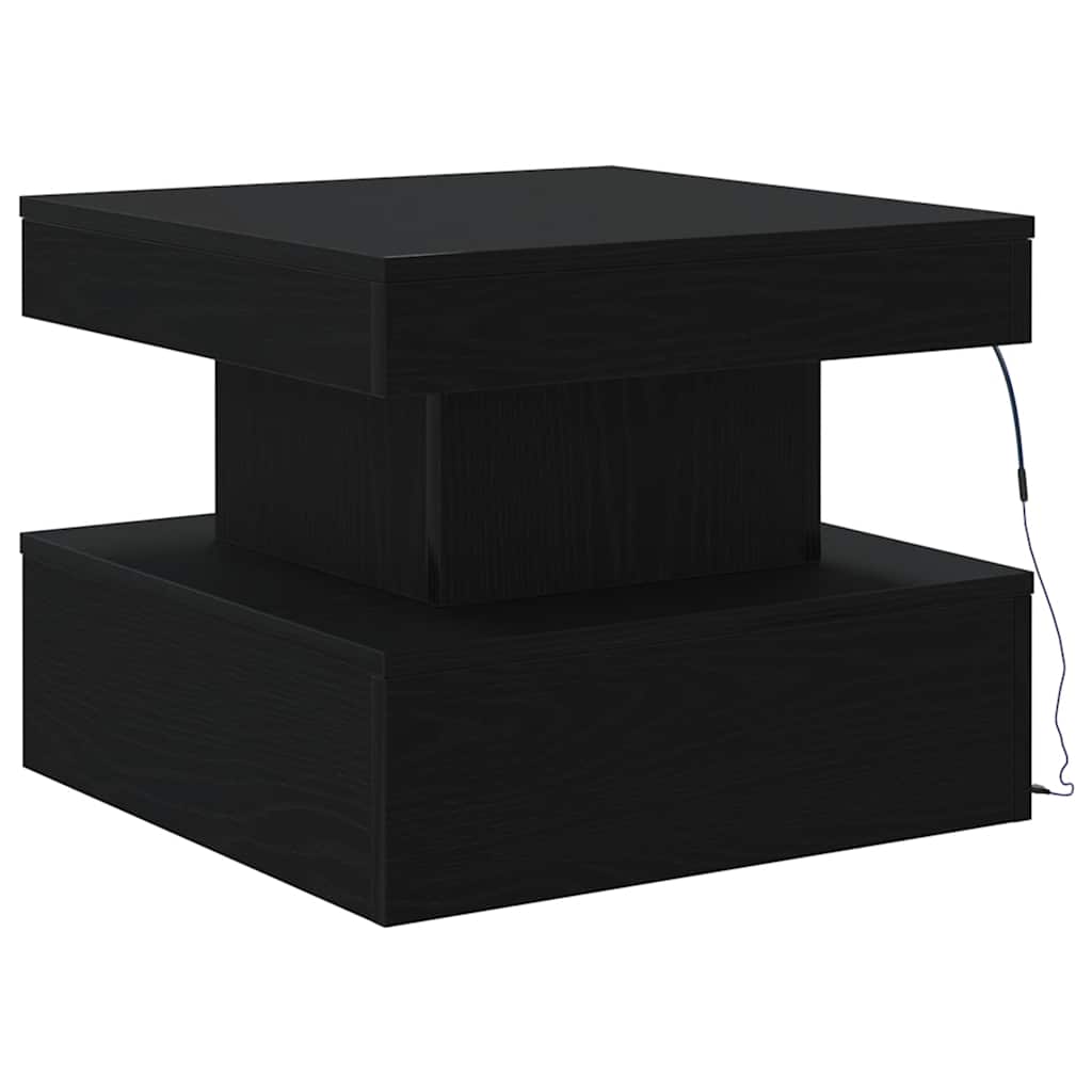 fekete tölgyszínű dohányzóasztal LED-lámpákkal 50 x 50 x 40 cm