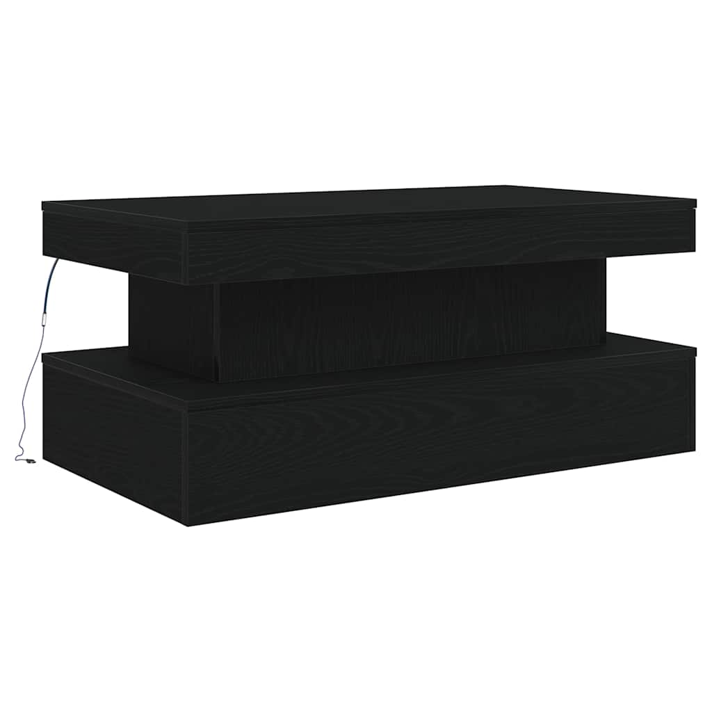 fekete tölgy dohányzóasztal LED-lámpákkal 90x50x40 cm