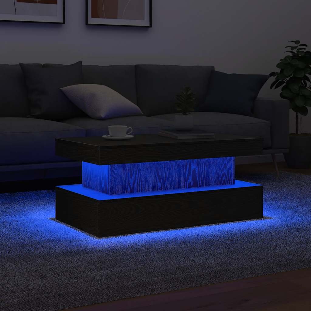 fekete tölgy dohányzóasztal LED-lámpákkal 90x50x40 cm