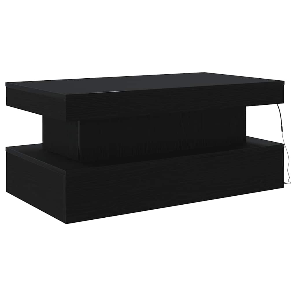 fekete tölgy dohányzóasztal LED-lámpákkal 90x50x40 cm